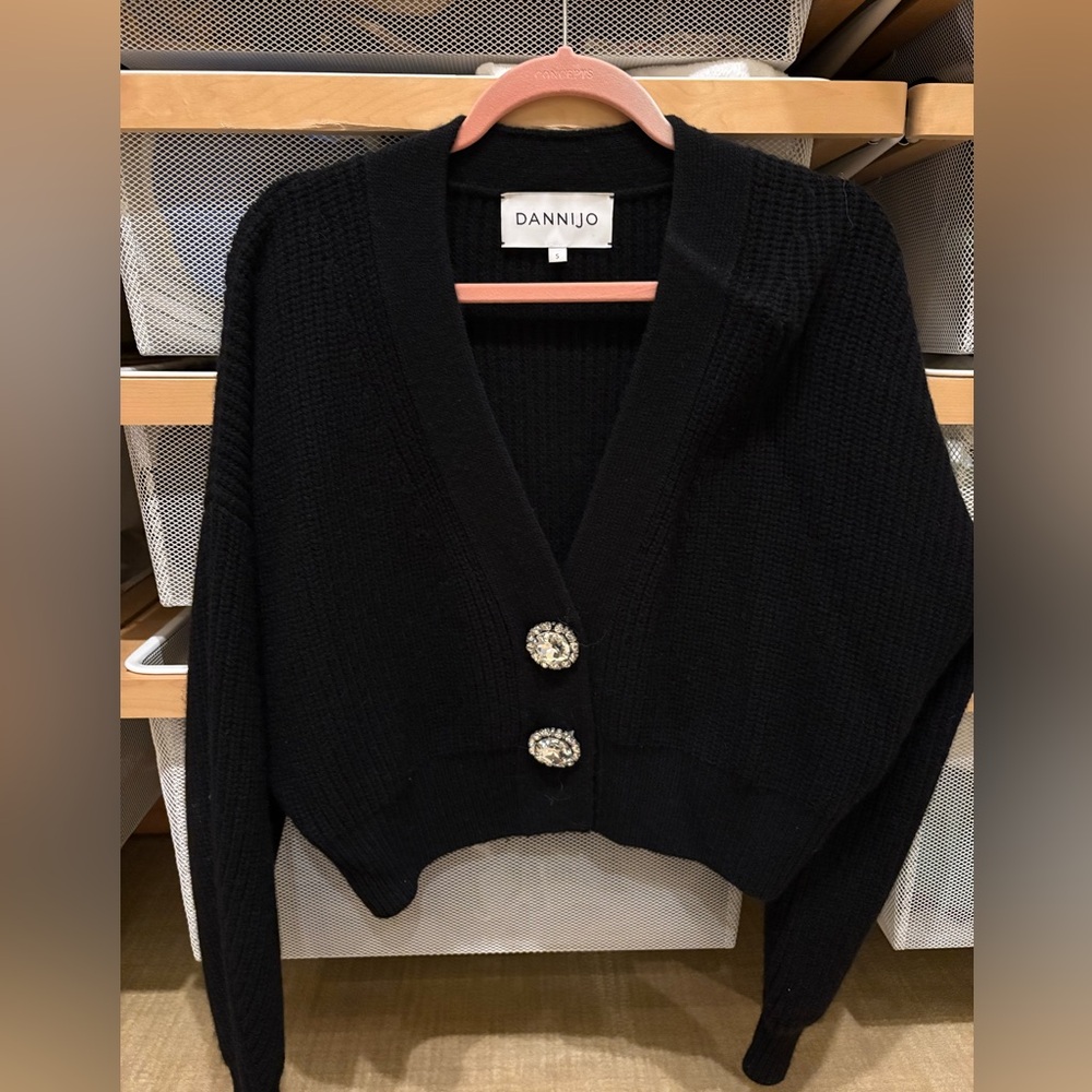 DANNIJO Black Cardigan with Embellished Buttons
